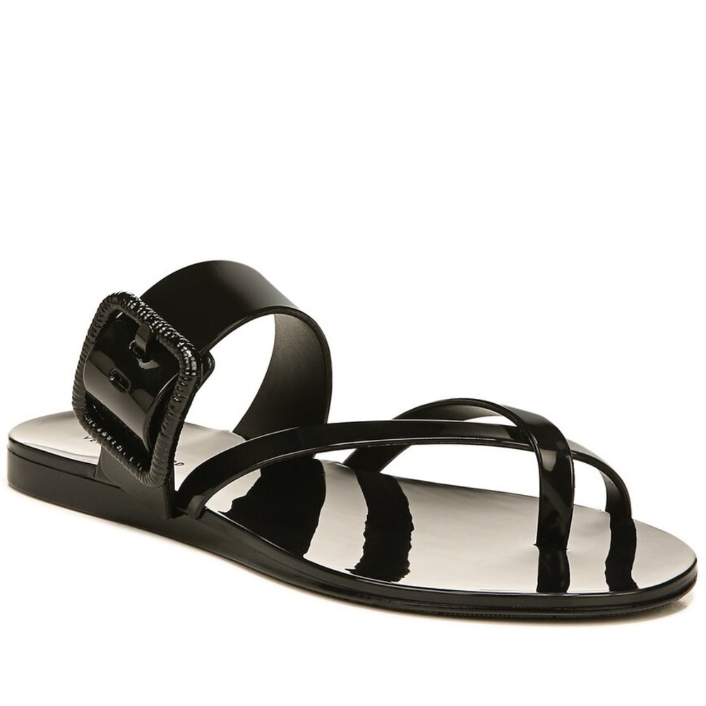 Veronica Beard Black Salva Jelly Buckle Slide Sandals Patent Vacation Resort 6 - Picture 4 of 8